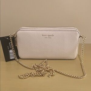 Kate Spade Double-Zipper Cream Leather Crossbody Or Clutch Bag